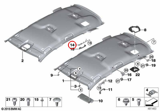 Rechte hintere Dachgriff 51167329972 für BMW F46. Original BMW.