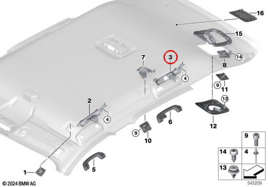 Alça de teto traseira direita OEM 51167332808 para BMW F48, F49. BMW genuíno.