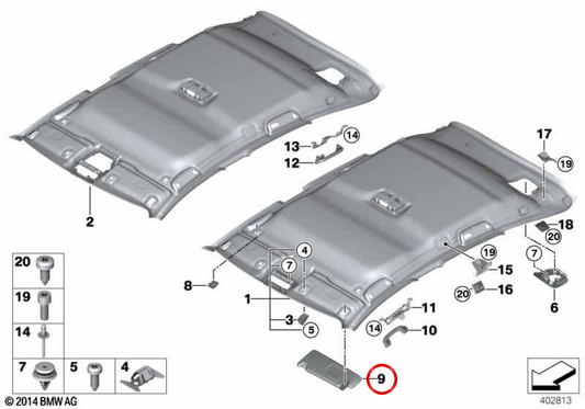 Parasol droit sans étiquette 51167336258 pour BMW F40, F45. BMW d'origine.