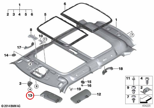 Parasol interior derecho sin etiqueta Satellite Grey OEM 51167366950 para MINI F55, F56, F65, F66… y más. Original MINI.