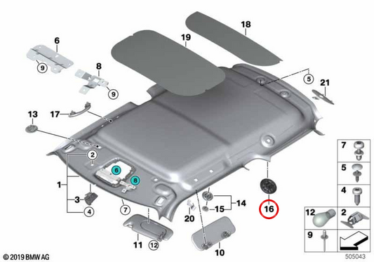 Gancho para roupa cinzento Satellite Grey OEM 51167367800 para MINI F56, F56 Electric, F56 LCI, F56 Electric LCI. Original MINI.