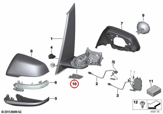 Cubierta base retrovisor derecho OEM 51167386566 para BMW F45, F46, F48. Original BMW.