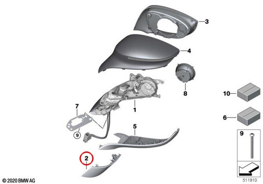 COUVERTURE DE BASE EXTÉRIEUR de la prise en charge droite de la vue droite 51167393272 pour BMW I12, I15. BMW d'origine.
