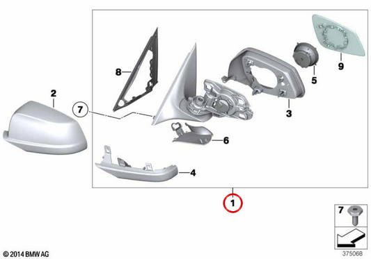 Links Rückfahrgehäuse (ohne Glas, erhitzt) OEM 51167394769 für BMW F18. Original BMW.