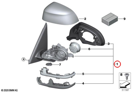 Right rearview mirror housing (without glass, heated) OEM 51167395210 for BMW F25. Original BMW.