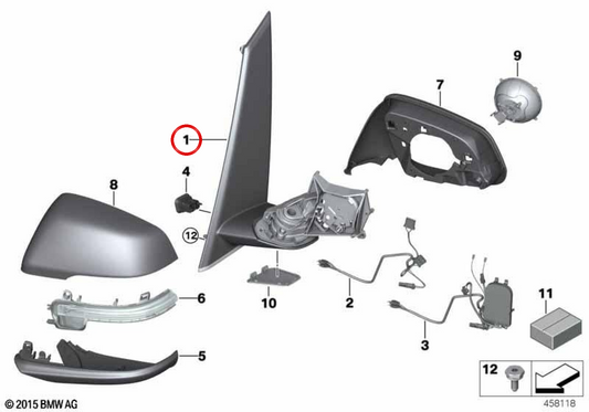 Miroir de recul gauche sans accessoires OEM 51167421465 pour BMW F46. BMW d'origine.