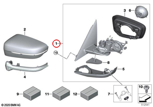 Omefattable Right Retrovisor OEM 51167485162 per BMW G30, G31. BMW originale.