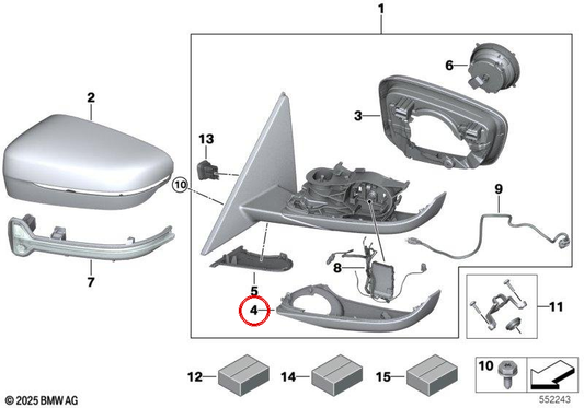 Carcasa inferior derecha de retrovisor exterior Shadow-Line OEM 51167498214 para BMW G42, G20, G21, G28, G80, G81, G22, G23, G26, G82, G83. Original BMW.