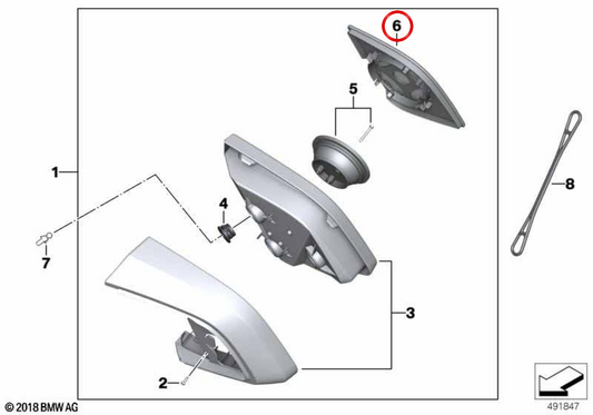 Verre de rétroviseur gauche OEM 51167722355 pour motos BMW R1200RT, R900RT. BMW Motorrad d'origine.