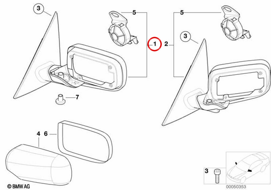 Rechte Retrovisor mit Speicher OEM 51167892028 für BMW E46. Original BMW.
