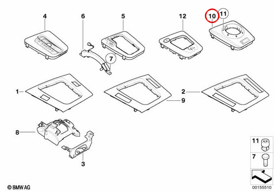 Tapa embellecedora de guantera OEM 51167896462 para BMW E46. Original BMW.