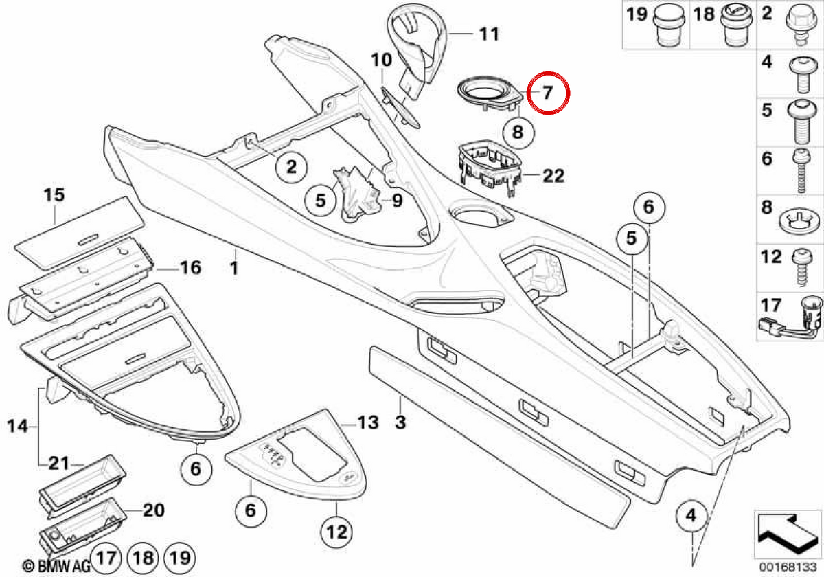 Embellecedor del interruptor OEM 51167899776 para BMW E63, E64. Original BMW.