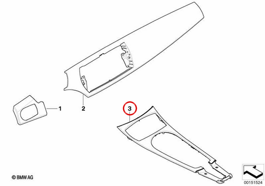 Embellecedor consola central aluminio OEM 51167905689 para BMW E85 Z4. Original BMW.