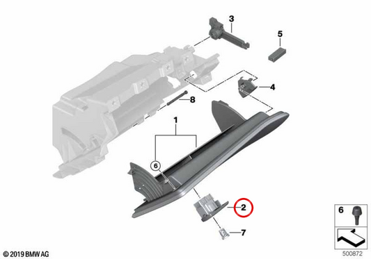 Tirador de guantera OEM 51167948435 para BMW G20, G21, G28, G22, G26. Original BMW.