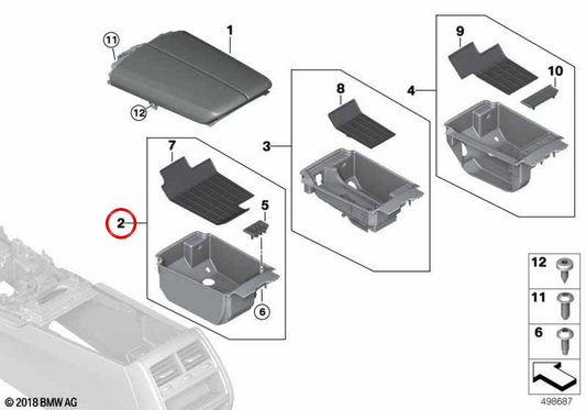 Bandeja de armazenamento OEM 51167950853 para BMW G11, G12. BMW genuíno.