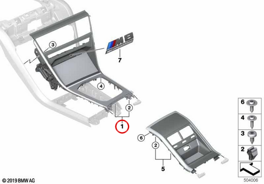 Moldagem do console central Esche Maser OEM 51167951559 para BMW F91, F92, F93, G14, G15, G16. BMW genuíno.