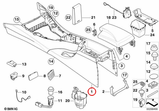 Console centrale OEM 51167963303 per BMW E90, E91, E92, E93. BMW originale.