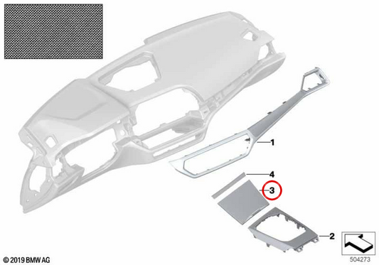 Cubierta de portavasos con acabado en aluminio OEM 51167993096 para BMW G20, G21, G80, G81, G22, G23, G26, G82, G83. Original BMW.