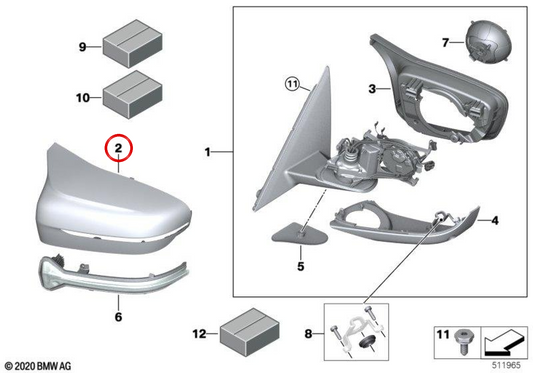 Miroir du miroir du réar que Performance OEM 51168043647 pour BMW F90, F91, F92, F93, G14, G15, G16. BMW d'origine.