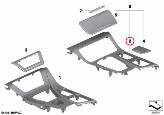 Embellecedor consola central aluminio OEM 51168050694 para BMW F10, F11. Original BMW.