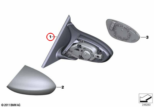 Rechts Rückfahrgehäuse (ohne Glas, Heizung) OEM 51168051926 für BMW E81, E82, E88. Original BMW.