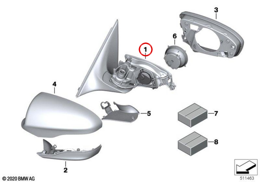 Carcasa de retrovisor derecho M sin cristal calefactable OEM 51168055126 para BMW F06, F12, F13. Original BMW.