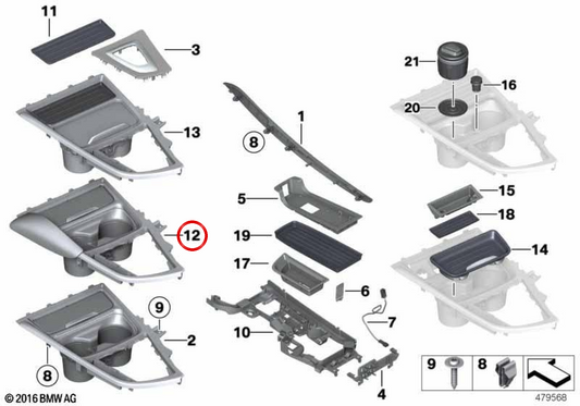 Guarnição do console central dianteiro OEM 51168058966 para BMW F80, F82, F83. BMW genuíno.