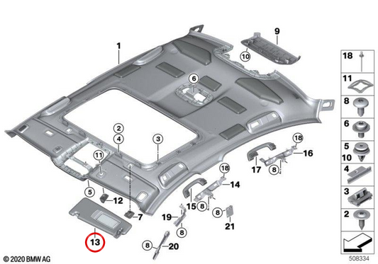 Parasol izquierdo de Alcántara antracita OEM 51168068841 para BMW Serie 5 G30, G30 LCI, M5 F90 y M5 CS F90. Original BMW