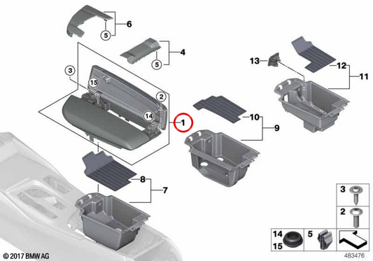 Supporto console centrale OEM 51168071471 per BMW F90. BMW originale.
