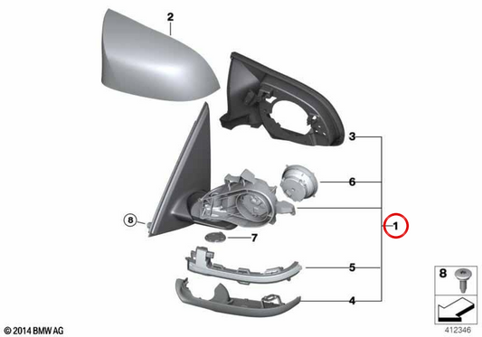 Carcasa retrovisor derecho sin cristal calefactado OEM 51168073636 para BMW F85. Original BMW.