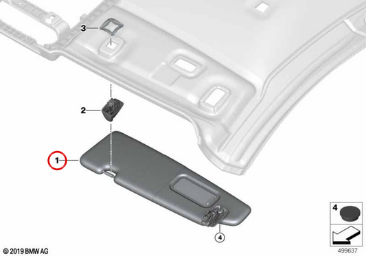 Viseira solar direita OEM 51168079798 para BMW F92, F93, G15, G16. BMW genuíno.