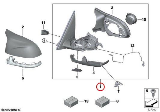 Chauffage du rétroviseur avec mémoire droite OEM 51168080376 pour BMW F96, G06. BMW d'origine.
