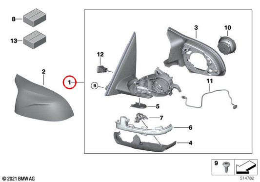 Boîtier de rétroviseur droit (sans verre, chauffé) OEM 51168087328 pour BMW F98, F97. BMW d'origine.
