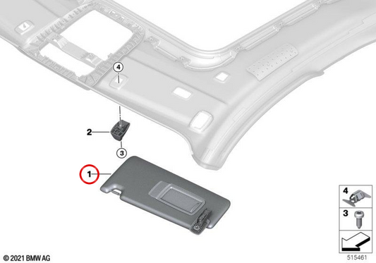 **Parasoles delantero derecho OEM 51168097332 para BMW G42, G87, G22, G26, G82. Original BMW.**