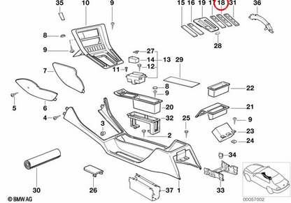 Embellecedor derecho para interruptor OEM 51168124128 para BMW E31. Original BMW.