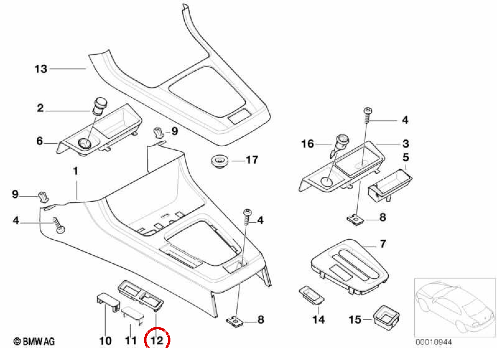 OEM 51168193879 Switch Frame per BMW 3 E36 (316i, 318TDS, 320i, 323i, 325i, 328i ... e altro). BMW originale.