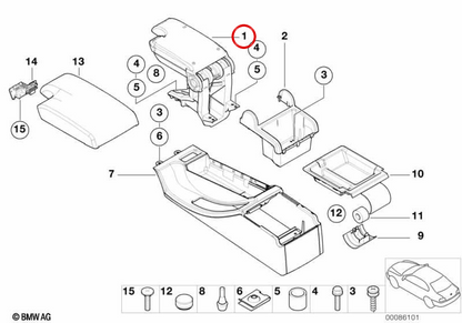 Supporto centrale in cuoio artificiale nero OEM 51168213632 per BMW 3 E46 (1998-2006). BMW originale.