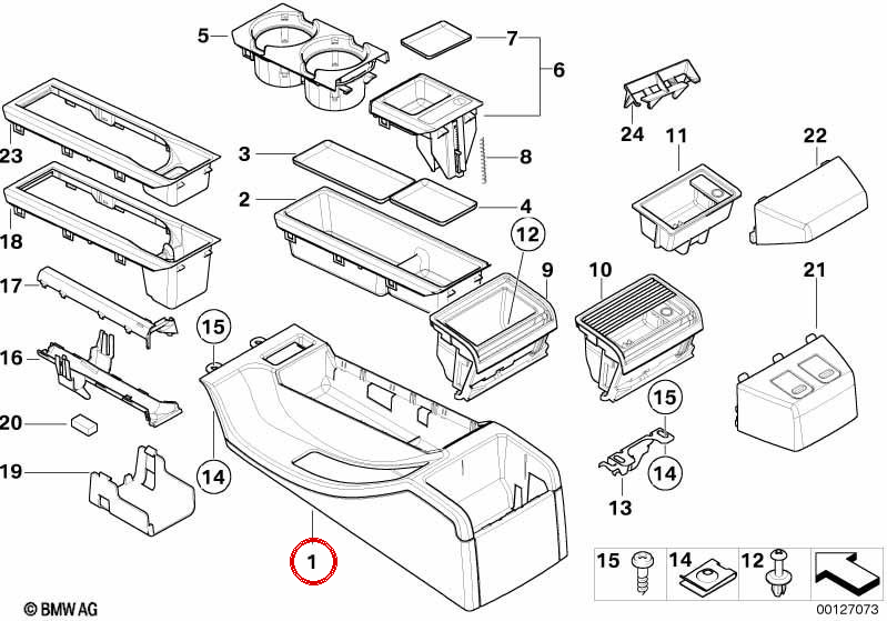 Short console for BMW E46 (OEM 51168234156). Genuine BMW