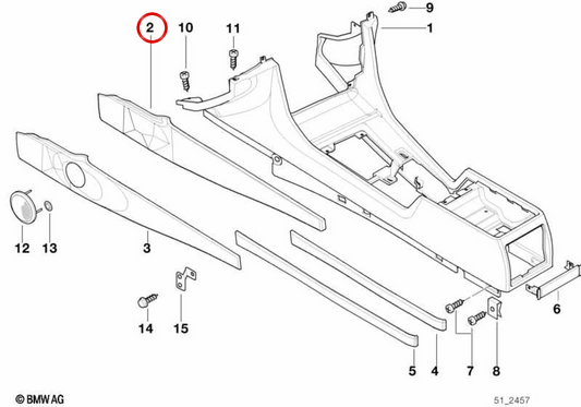 Console anteriore centrale Sinistra OEM 51168235491 per BMW E38. BMW originale.
