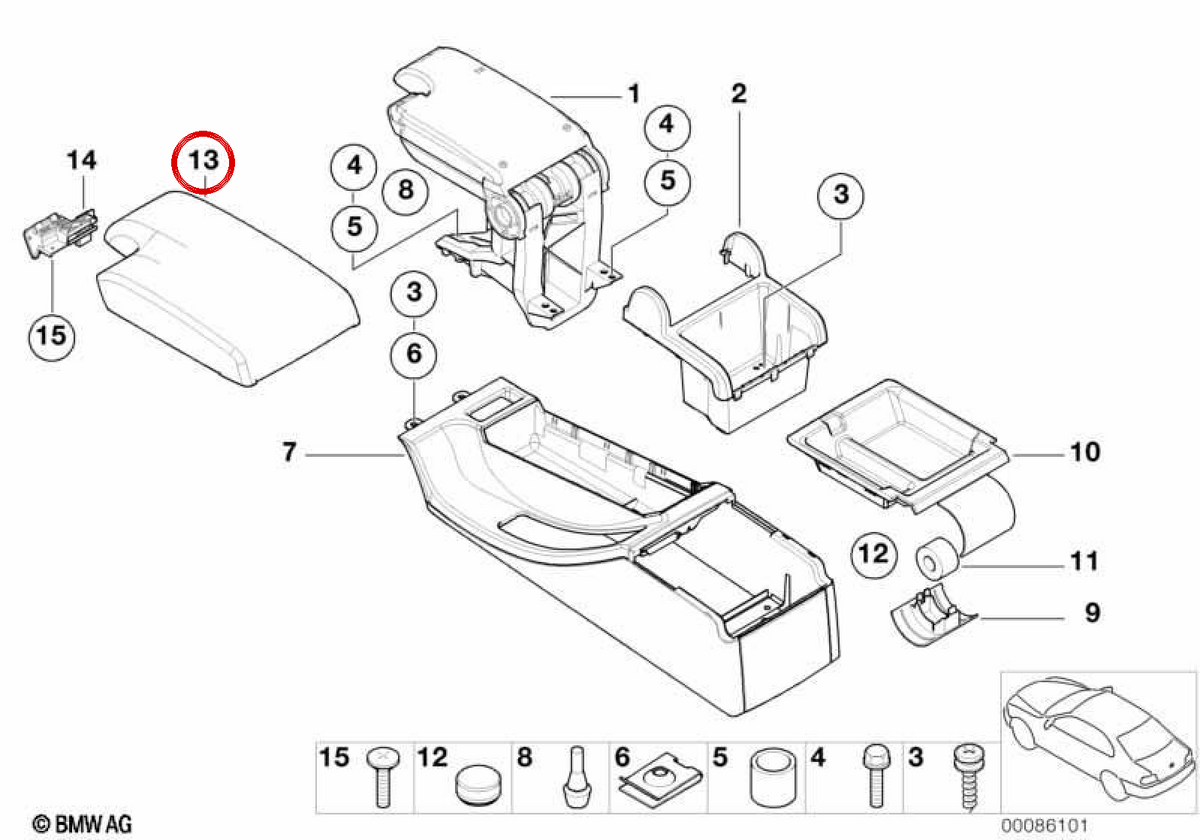 Support en cuir OEM 51168238230 pour BMW E46. BMW d'origine.