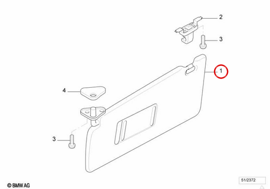 Parasol mit dem rechten Make -up -Licht OEM 51168258016 für BMW E53. Original BMW.