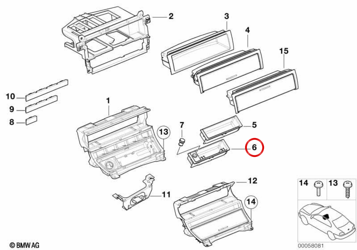 Front ashtray insert OEM 51168259495 for BMW E46. Original BMW.