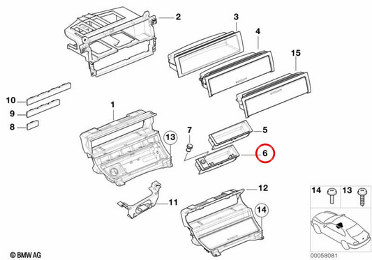 Inserção do cinzeiro dianteiro OEM 51168259495 para BMW E46. BMW genuíno.