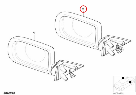 Rétroviseur droit sans verre avec chauffage OEM 51168266444 pour BMW E38. BMW d'origine.