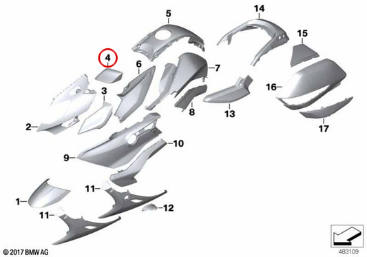 Left rearview mirror cover BLACKSTORM MET OEM 51168393425 for BMW K1600 GT, K1600 GTL, K1600 Bagger motorcycles. Original BMW Motorrad.