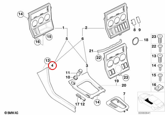 Mormatura console in legno destro OEM 51168398788 per BMW E36 e Z3. BMW originale.