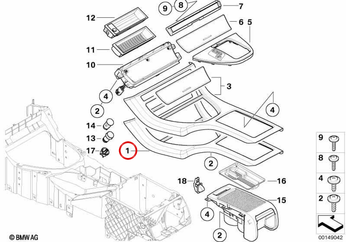 Base de consola central OEM 51168408025 para BMW E53. Original BMW.