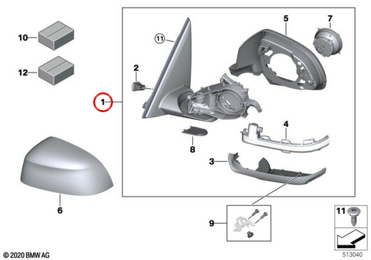 Espejo retrovisor exterior calefactado con memoria izquierdo OEM 51168491677 para BMW G01, G08. Original BMW.