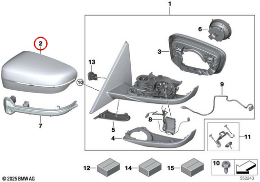 Tapa embellecedora izquierda Cerium Grey OEM 51168493011 para BMW G20, G21. Original BMW.