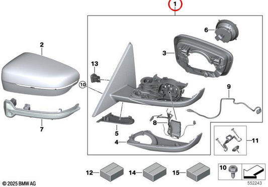 Izquierdo OEM 51168498211 Records extérieurs chauffés pour BMW G20, G21. BMW d'origine.